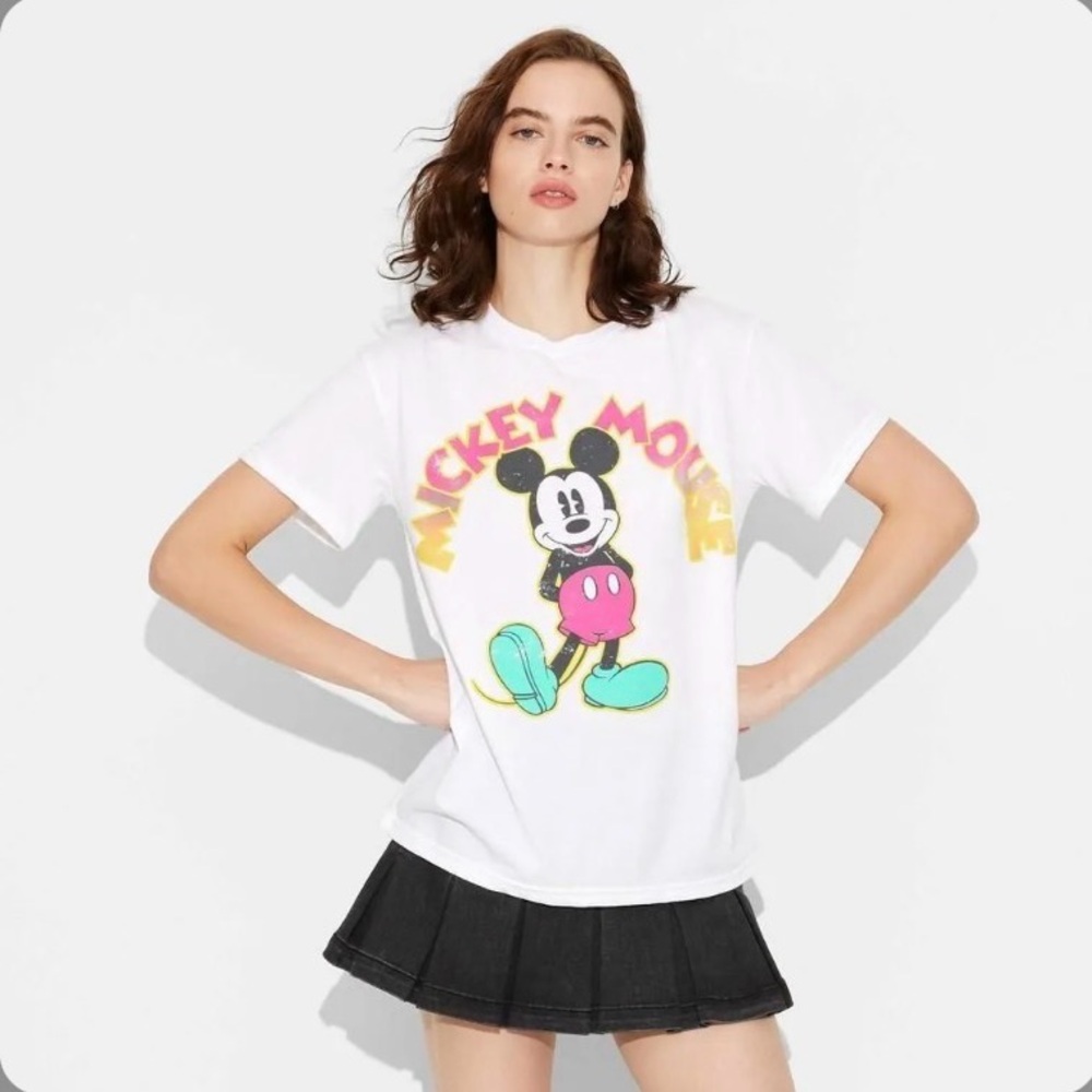 Disney White Mickey Mouse Tee with Neon Accents